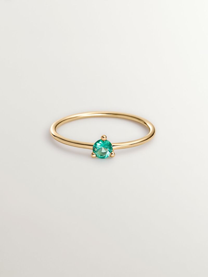 9K Yellow Gold Ring with Green Emerald image number 2