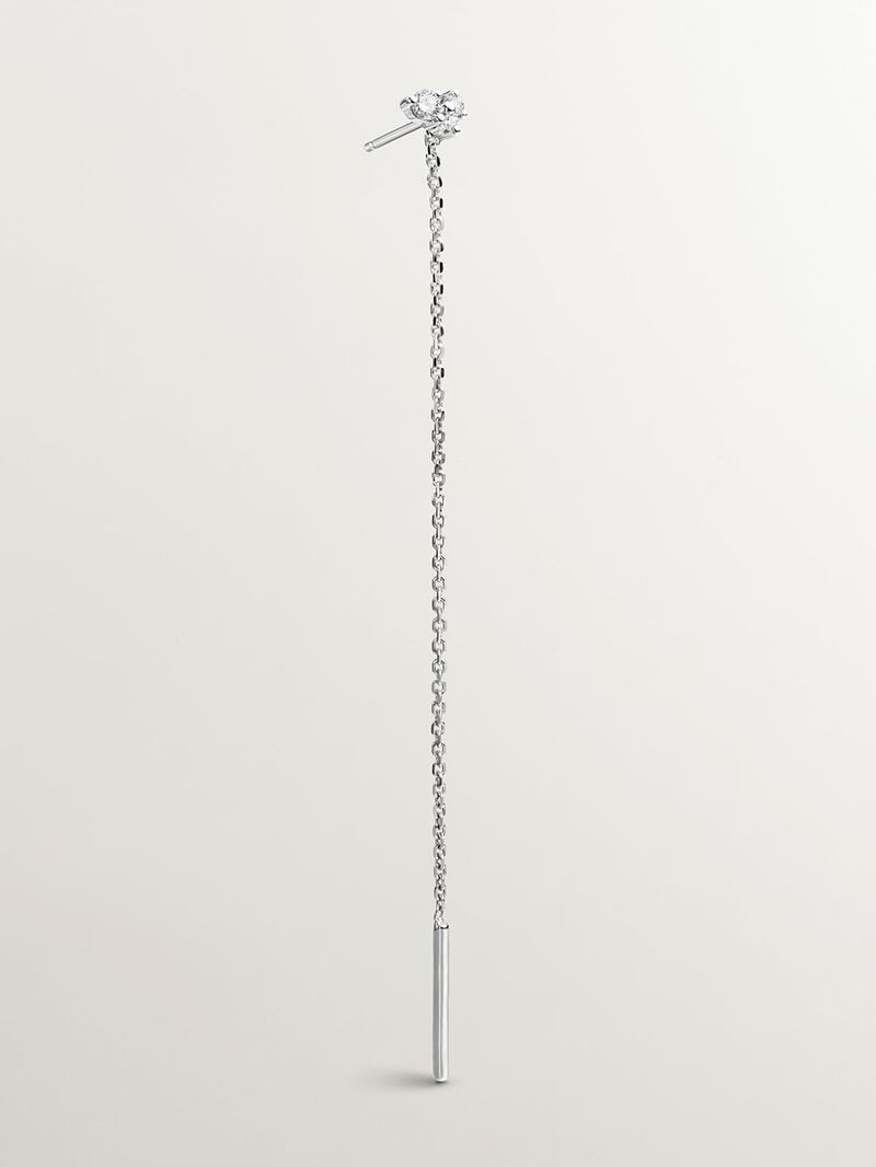 Single 9K white gold earring with chain and diamonds. image number 0