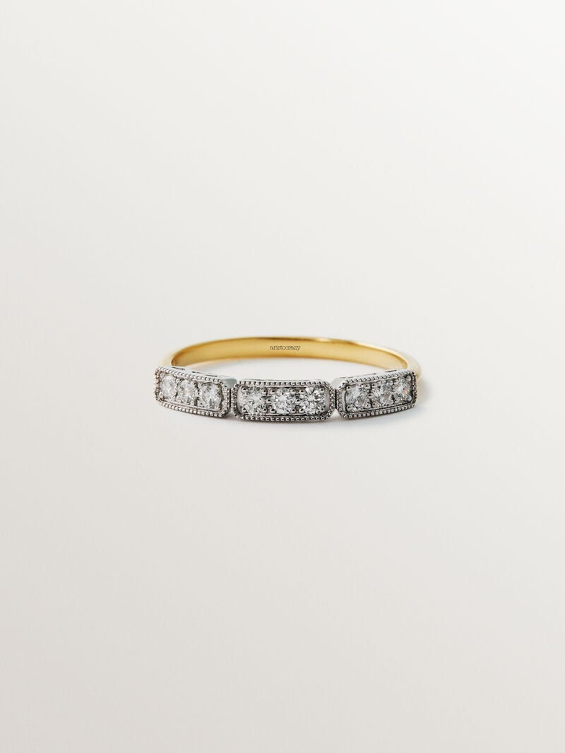 Anillo de oro blanco y amarillo de 18K con pavé de diamantes en talla brillante image number 2