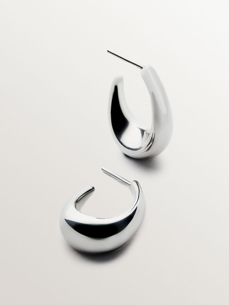 925 Silver Small Oval Hoop Earrings image number 0