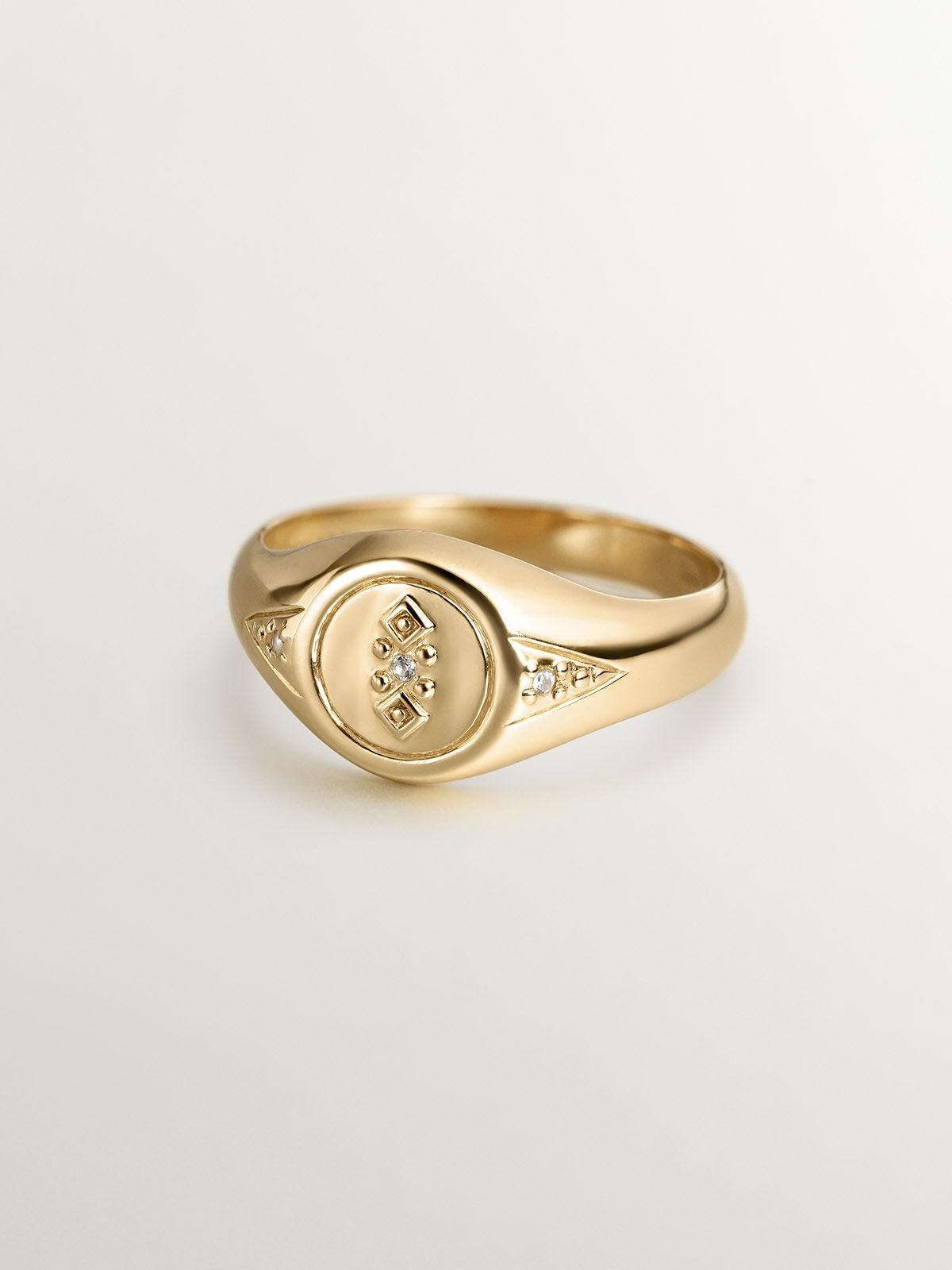 18K yellow gold plated 925 sterling silver signet ring with white