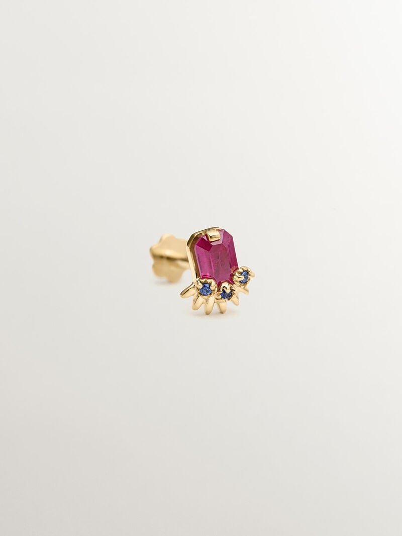 18K Yellow gold piercing with ruby and blue sapphires. image number 2