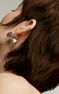 Medium curvy silver hoop earrings with raised detail , J05217-01