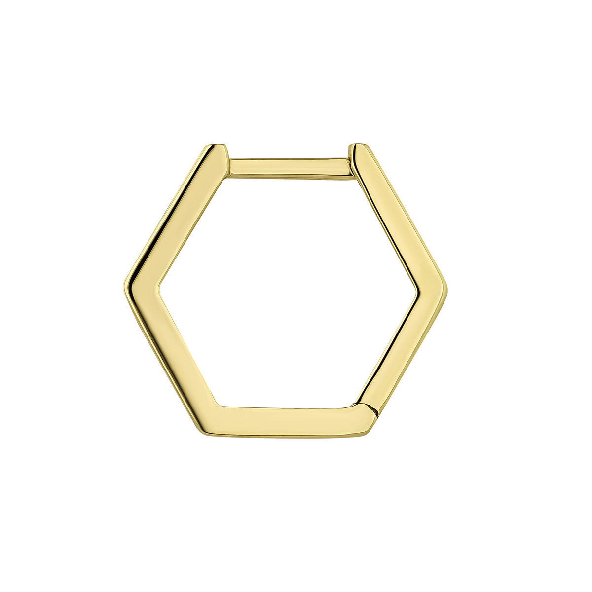 Single 9kt yellow gold hexagonal hoop earring, J05129-02-H, hi-res
