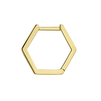 Pendiente individual de aro hexagonal de oro amarillo de 9kt, J05129-02-H,hi-res