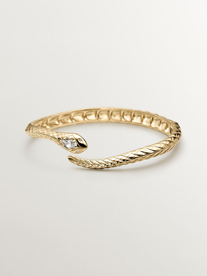 925 Silver bracelet bathed in 18K yellow gold with a snake shape, topazes and white sapphires. image number 2