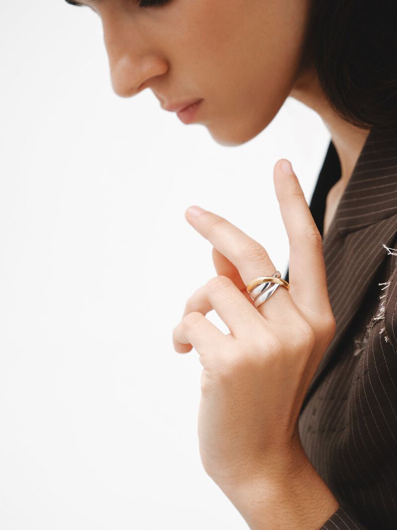 Wide triple bicolored ring made of 925 silver and 925 silver dipped in 18K yellow gold. image number 1