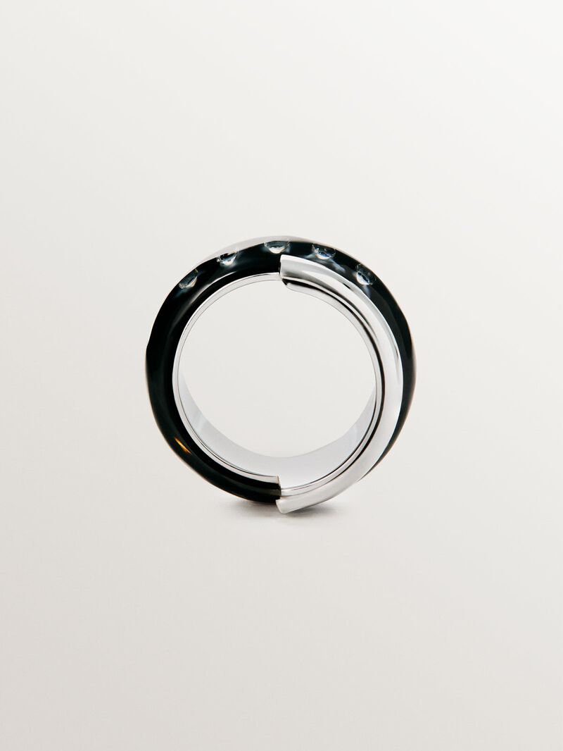 925 silver ring with black enamel and zircons suspended in resin image number 6
