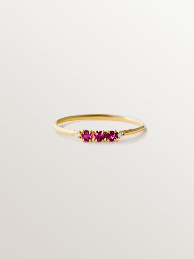 9K yellow gold ring with rubies and diamonds image number 2