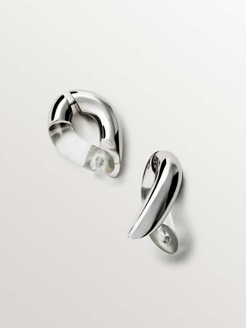 925 silver hoop earrings with zircons suspended in resin image number 6