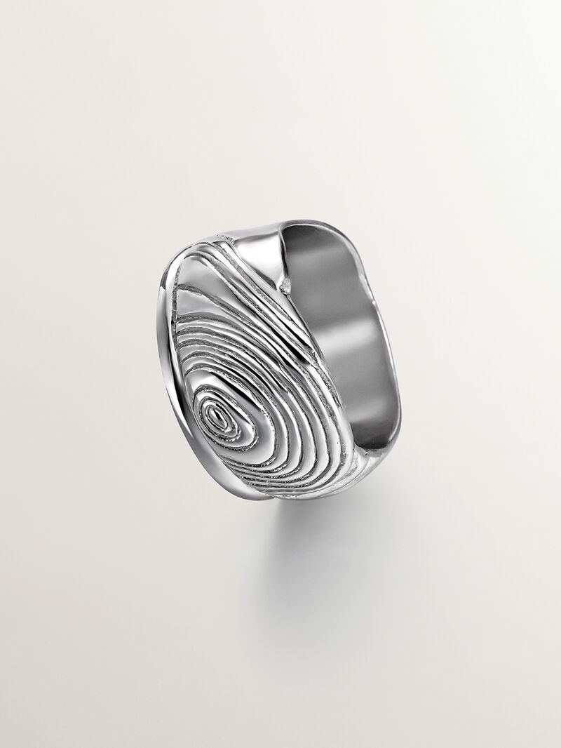 Wide 925 silver ring with embossing and irregular shape. image number 2