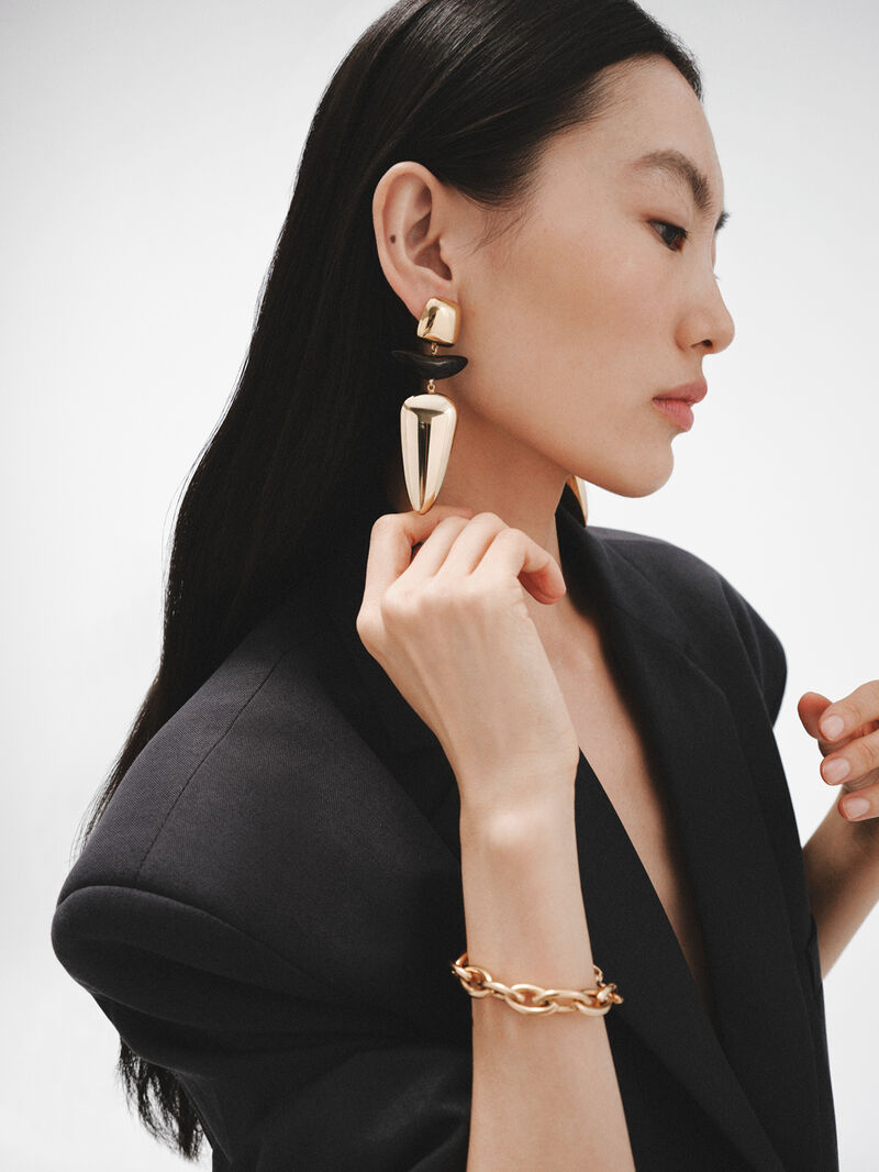 18K yellow gold plated 925 silver earrings with ebony image number 5