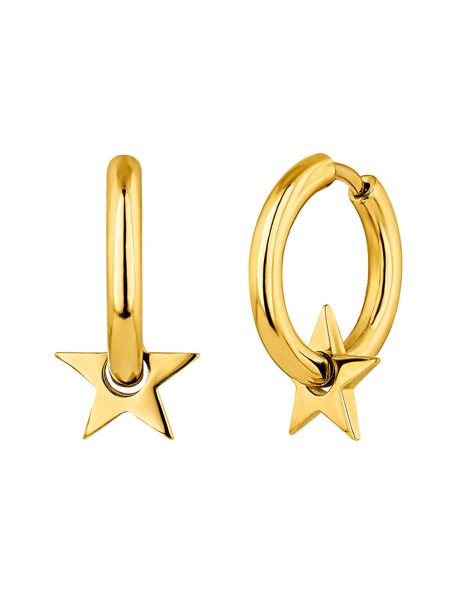 Small hoop earrings in 18k yellow gold-plated silver with a star motif , J04941-02, hi-res