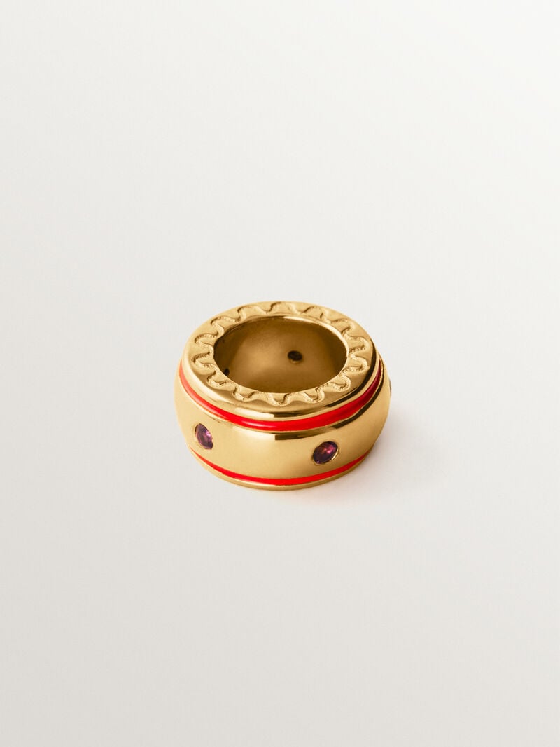 18K yellow gold plated 925 silver charm with purple amethysts and red enamel in a circular shape image number 2