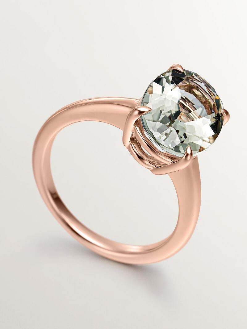 928 Silver ring plated in 18K rose gold with green quartz image number 4
