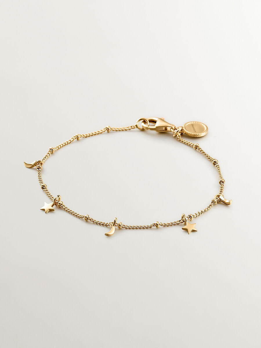 Pulsera estrellas y lunas plata recubierta oro , J04819-02, hi-res