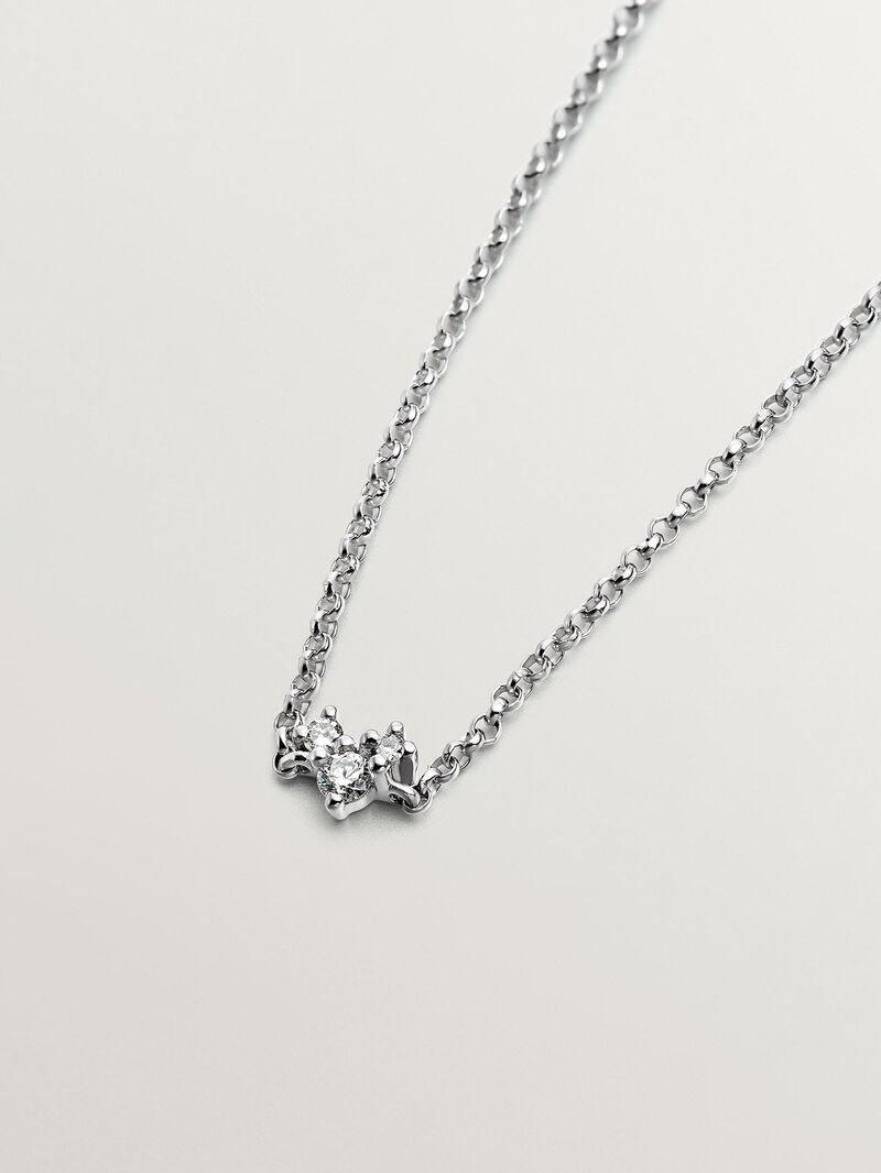 9K White Gold Rolo Link Bracelet with 3 Diamonds image number 4