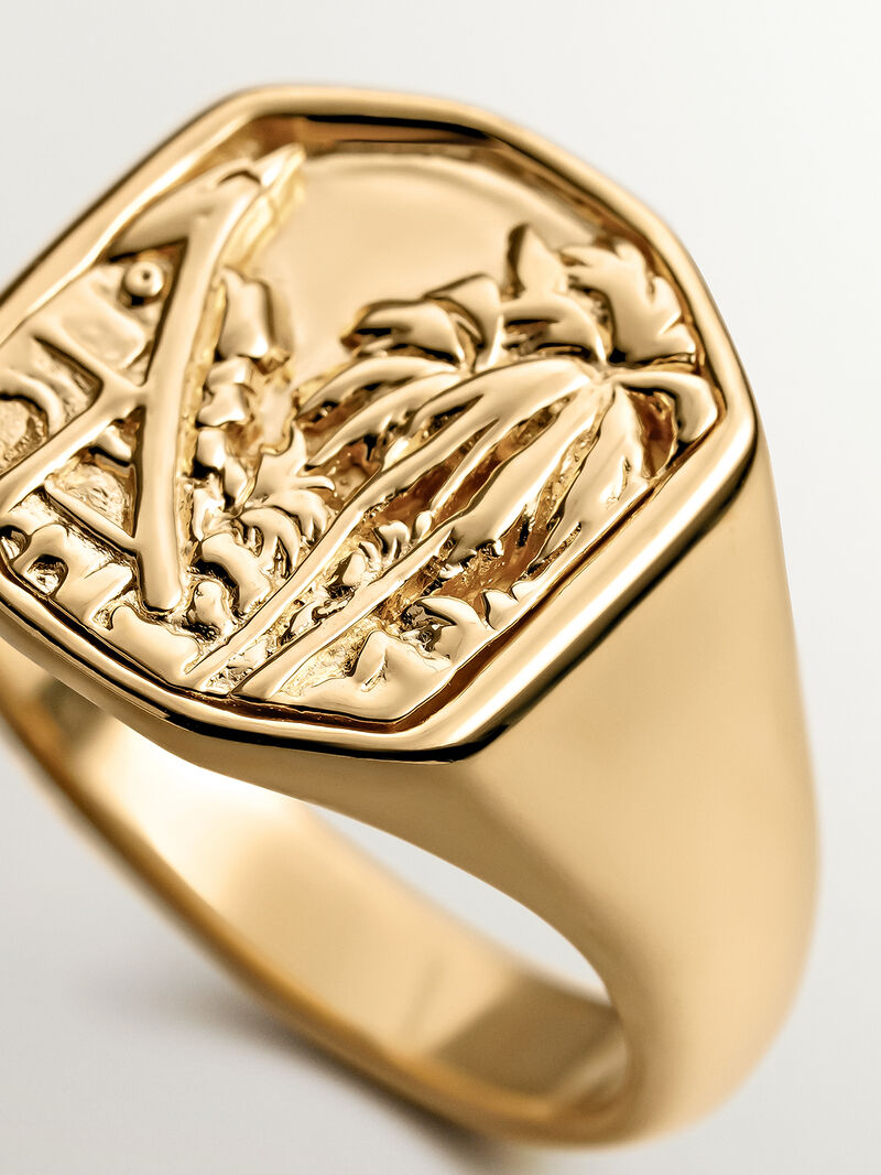 Wide band ring type, made of 925 silver coated in 18K yellow gold with a landscape feature. image number 4