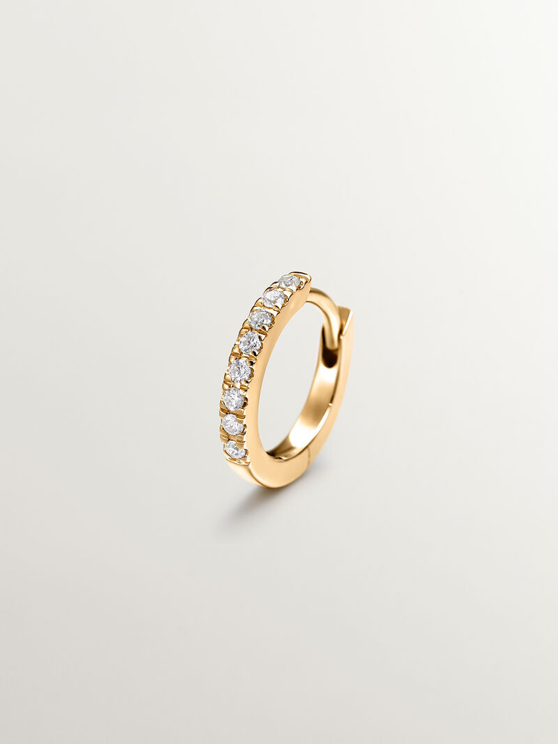 Individual 18K yellow gold hoop earring with diamonds image number 0