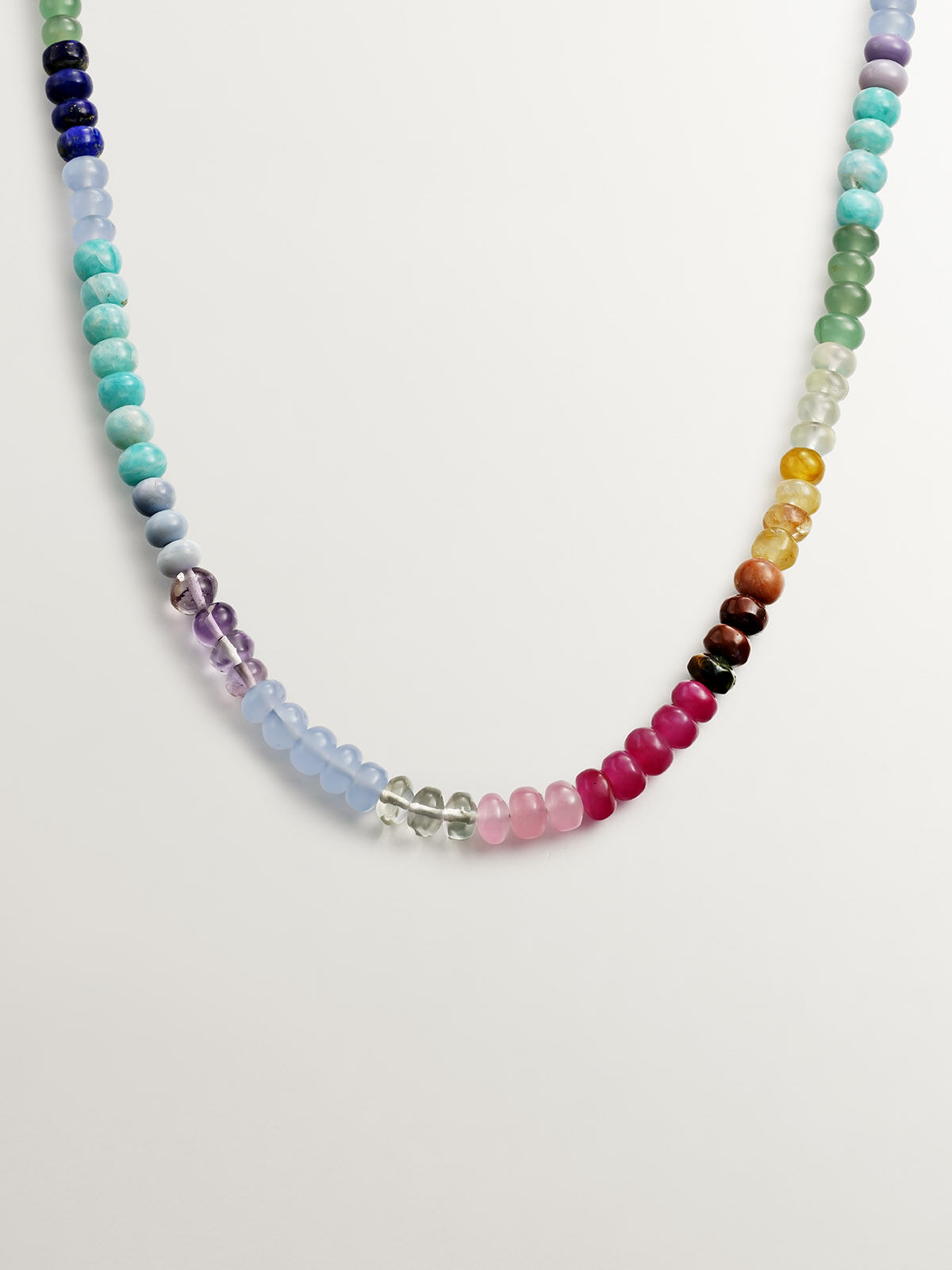 Silver oxidised Multicolor stone necklace set 4952n – Griiham