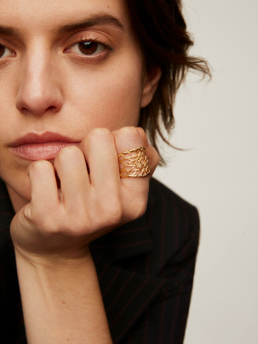 Large gold plated wicker ring , J04411-02, model
