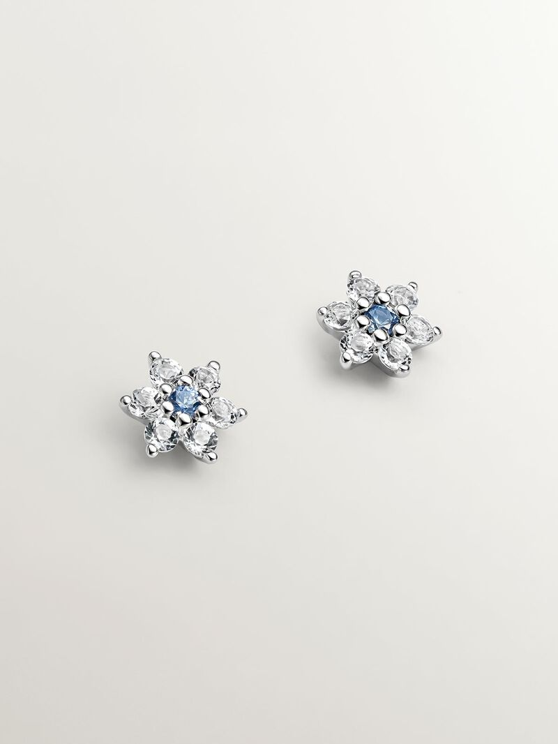 925 Silver earrings in the shape of a flower with sapphire and topaz. image number 0