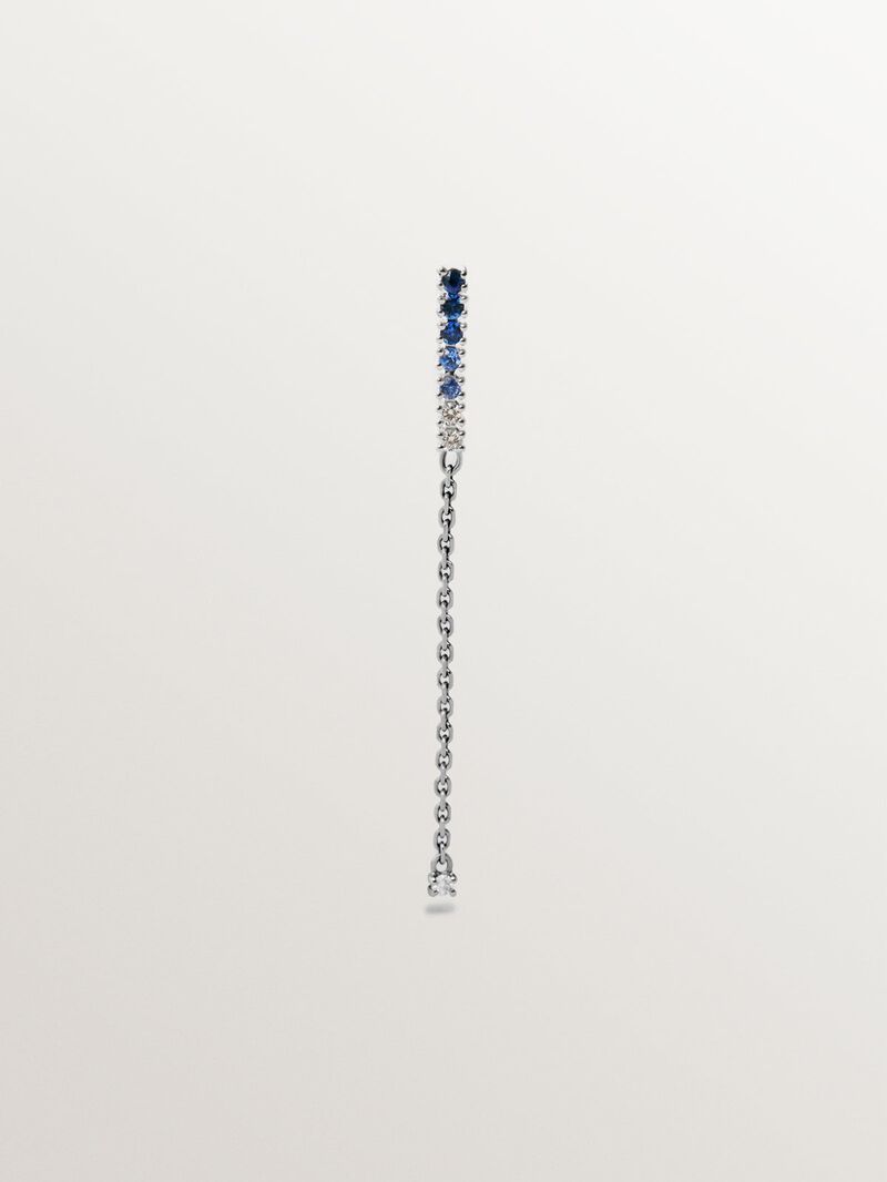 Long individual 9K white gold earring with blue sapphires and diamonds image number 0
