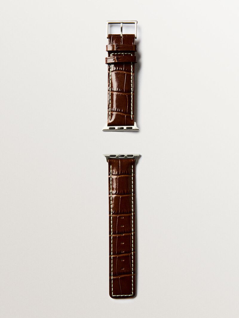 Brown crocodile-finish leather band for Apple Watch image number 0