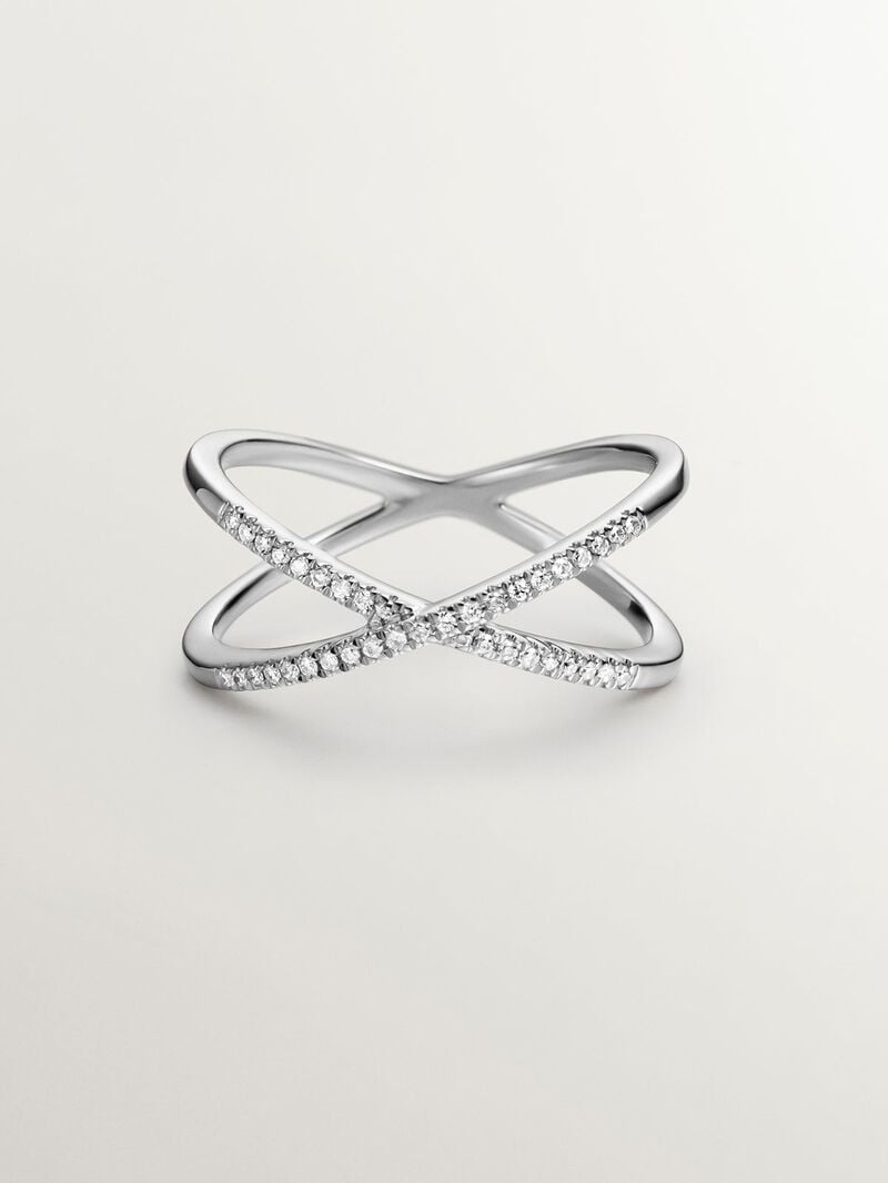 18K White Gold Double Crossed Ring with Diamonds image number 2