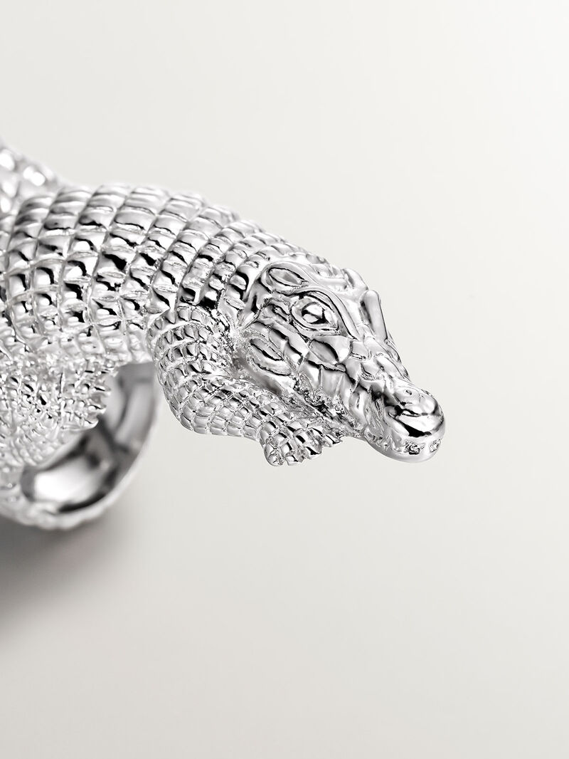 Large 925 silver ring shaped like crocodile image number 6