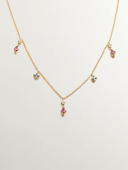 Necklace in 18k yellow gold-plated silver with pink rhodolites and white topazes , J04682-02-RO-SB-WT,hi-res