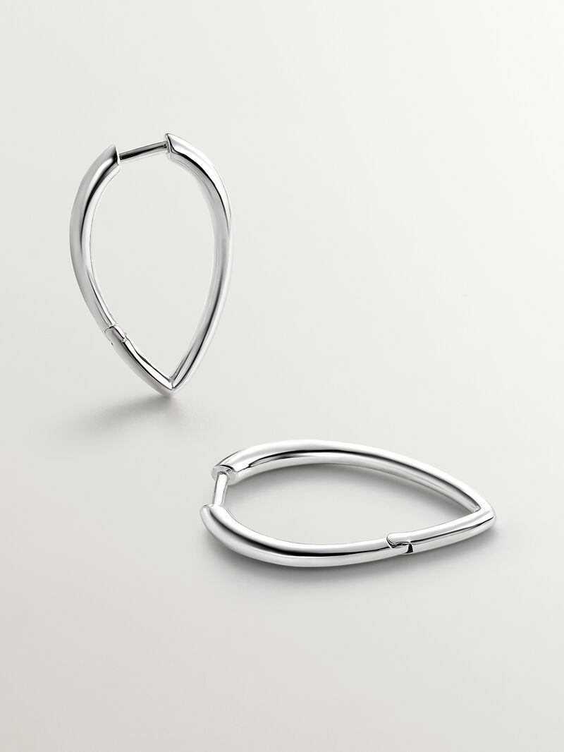 Large 925 silver hoop earrings in drop shape. image number 2