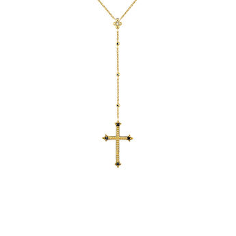 Gold plated large-size cross pendant necklace with spinels , J04236-02-BSN, mainproduct