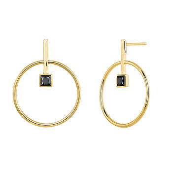 Gold plated circular earrings with spinels , J04059-02-BSN,hi-res