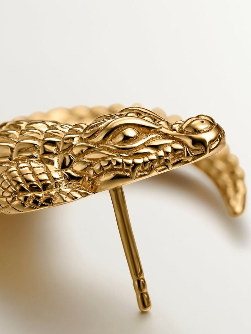 925 silver earrings in 18K yellow gold shaped like crocodile image number 2