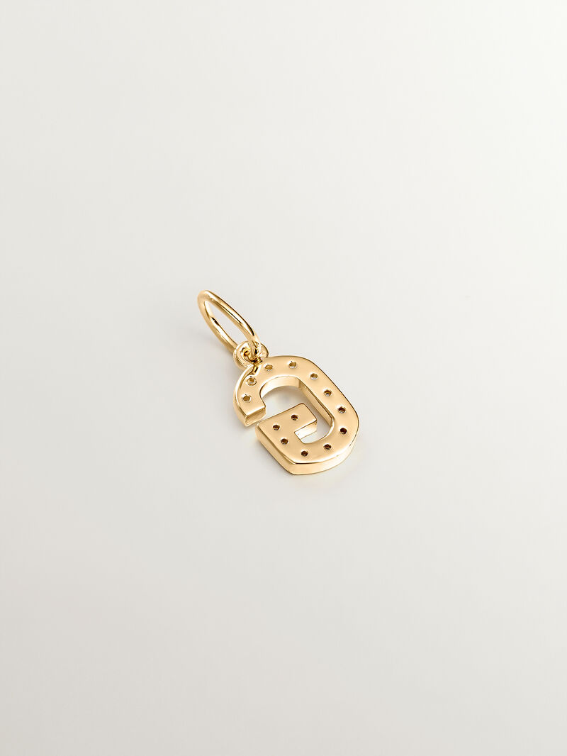 Charm made of 925 silver, bathed in 18K yellow gold and white topaz with the initial G. image number 1