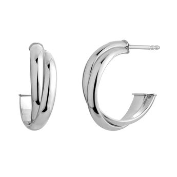 Double crossed medium hoop earrings in silver, J05232-01,hi-res