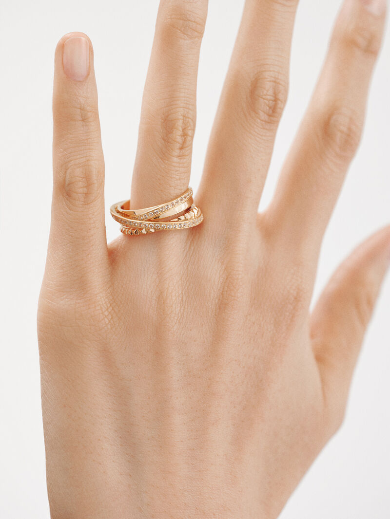 Multi-arm crossed ring of 925 silver bathed in 18K yellow gold with topazes image number 1