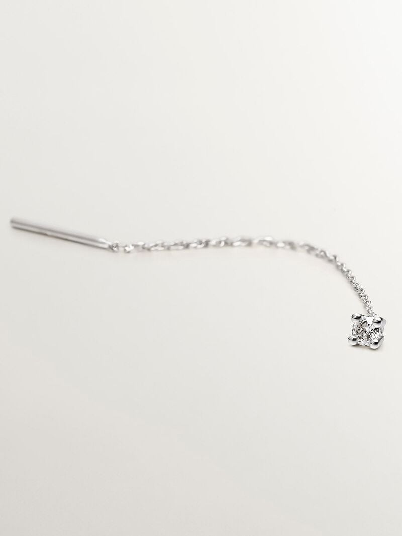 Individual long 18K white gold earring with chain and diamond. image number 4