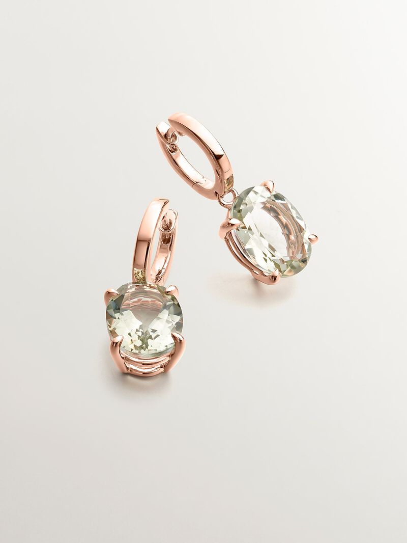 Large hoop earrings made of 925 silver plated in 18K yellow gold with green quartz. image number 2