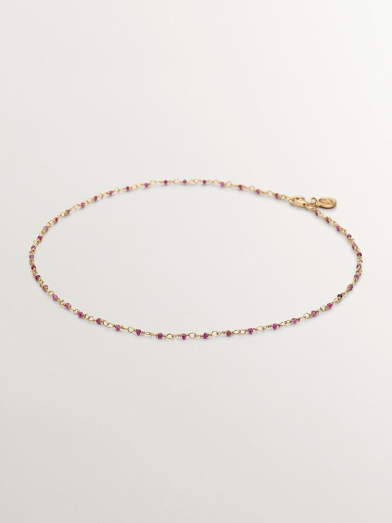 925 Silver chain bathed in 18K yellow gold with pink ruby beads. image number 0