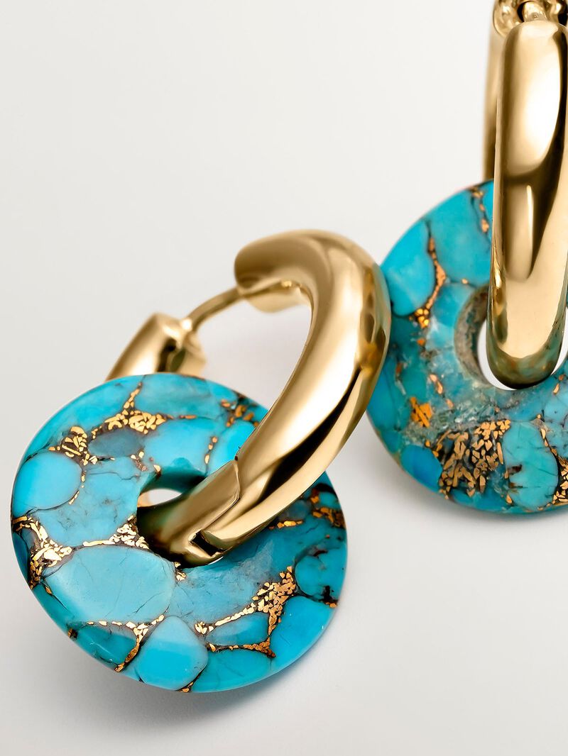 925 Silver hoop earrings bathed in 18K yellow gold with turquoise image number 4