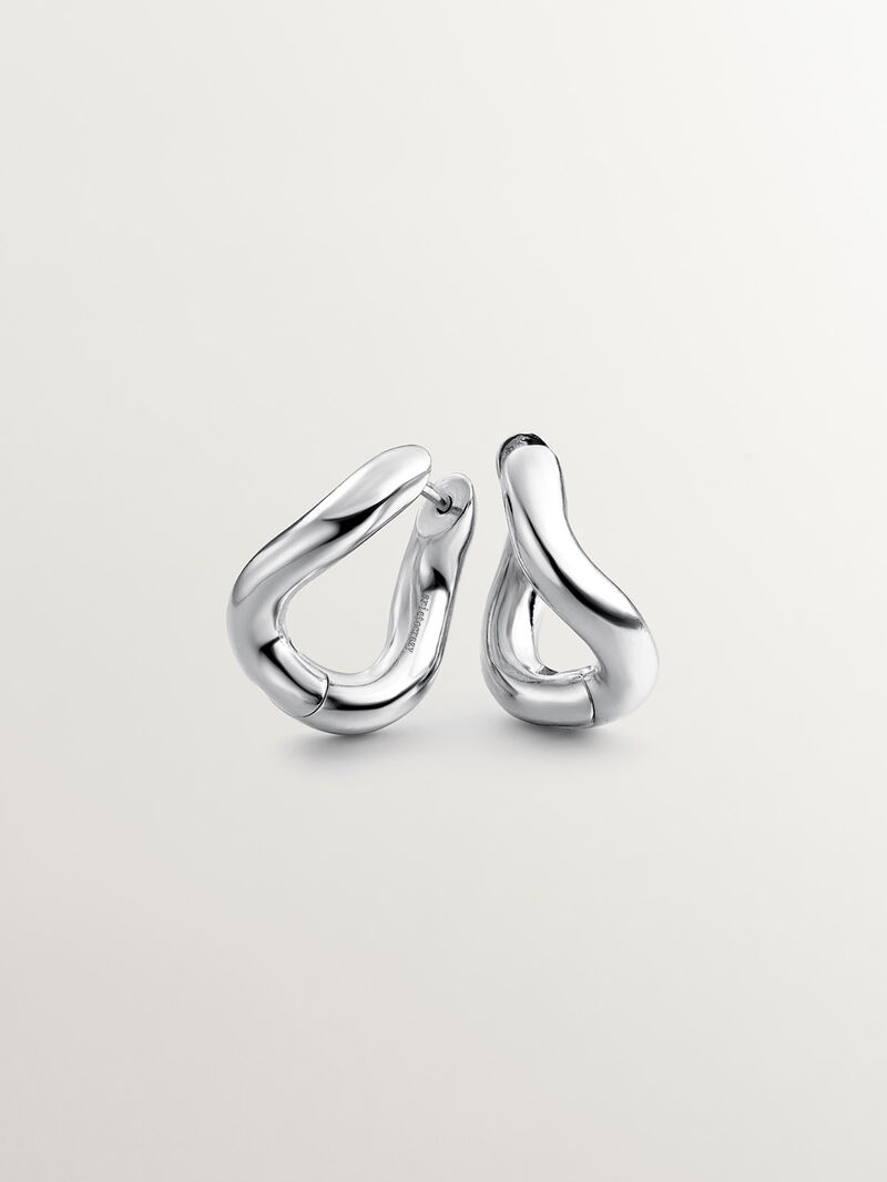 Medium thick 925 silver hoop earrings with a wavy shape. image number 0