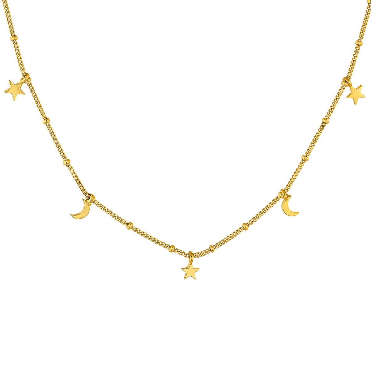 Gold plated silver stars and moons necklace , J04821-02, hi-res