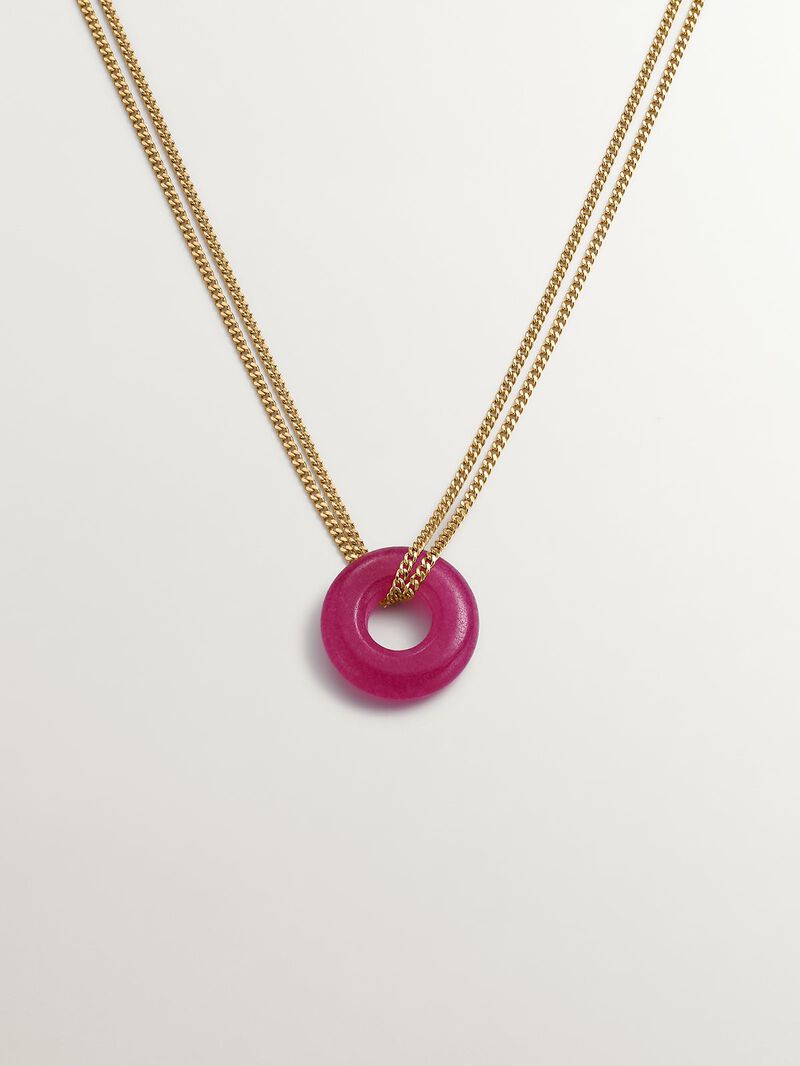 925 silver collar bathed in 18k yellow gold with red jade image number 0