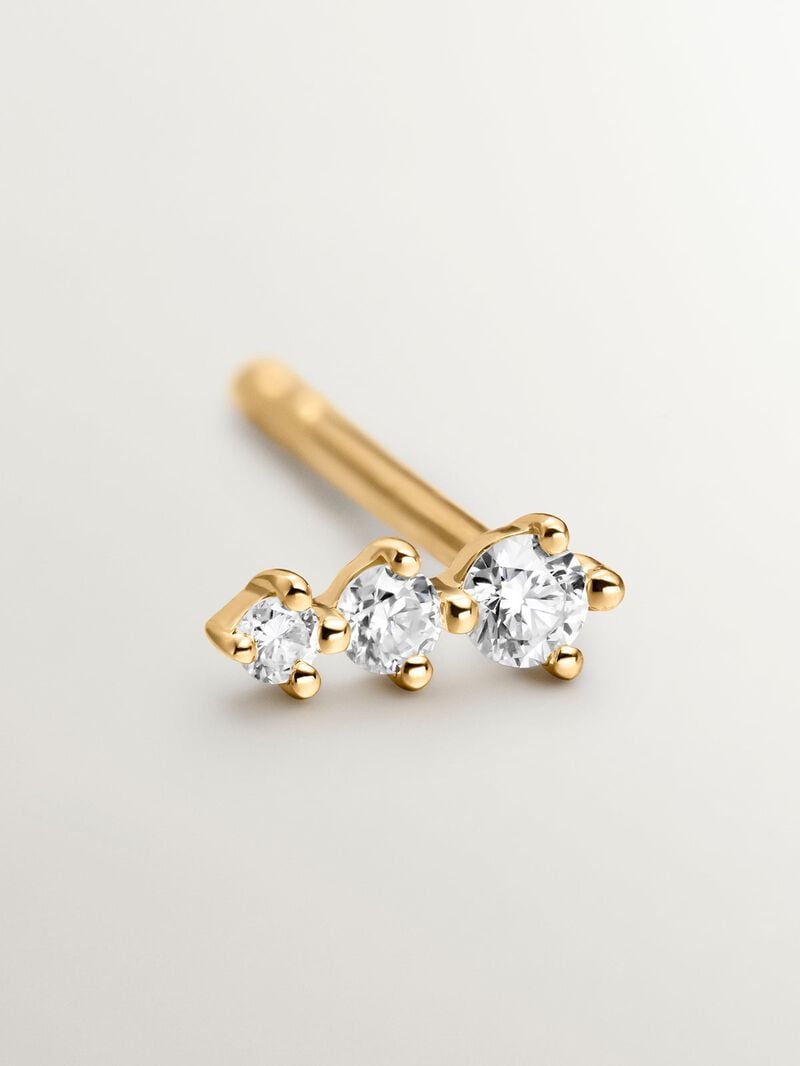 Single 18K yellow gold earring with triple diamond image number 0