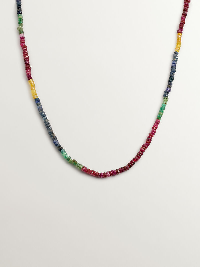 925 Silver necklace bathed in 18K yellow gold with multicolor sapphire beads image number 0