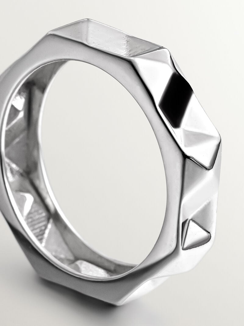 925 silver ring with geometric finish image number 2