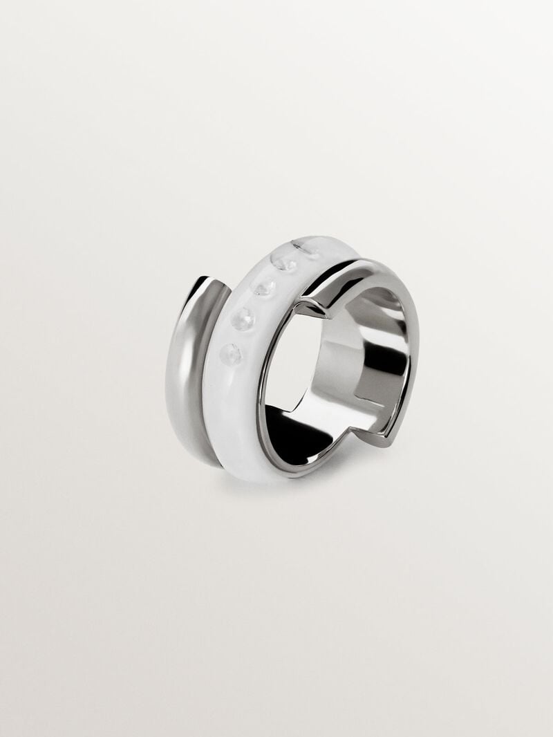 925 silver ring with white enamel and zircons suspended in resin image number 0