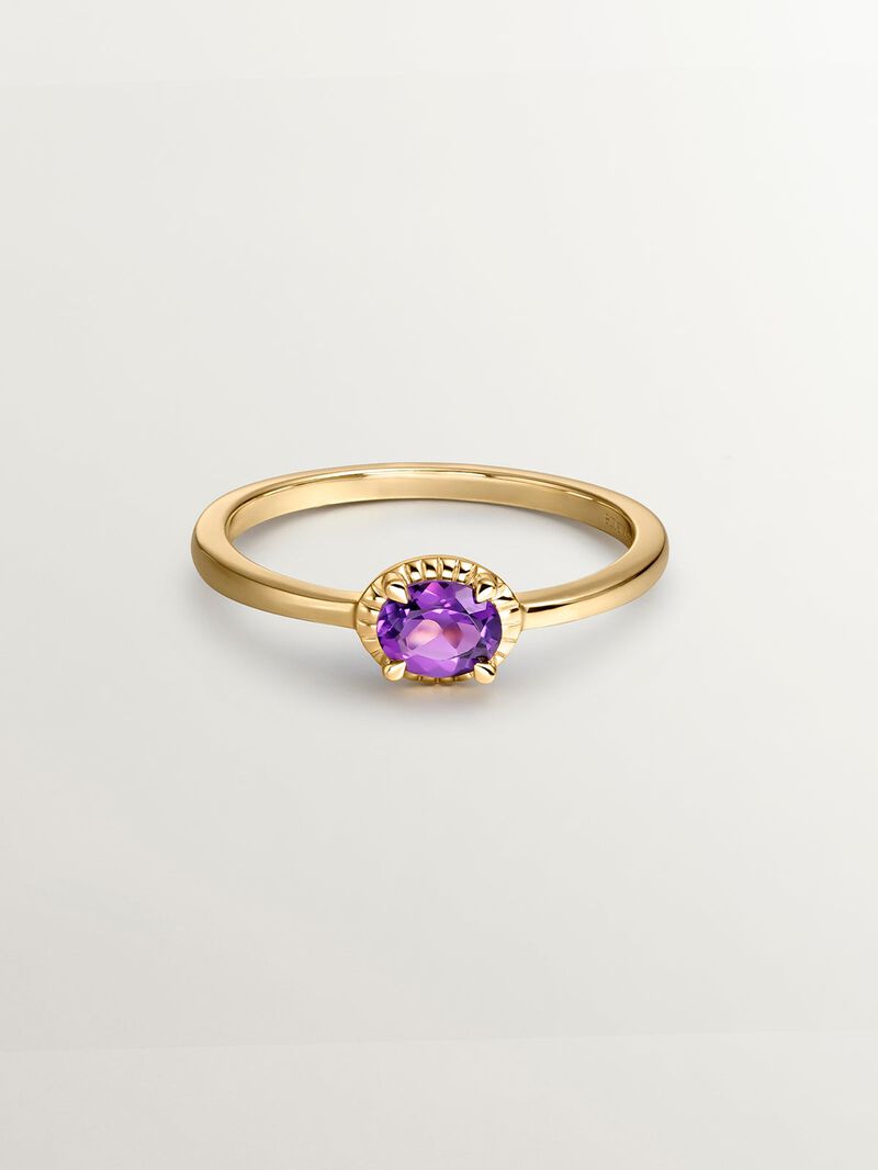 926 Silver ring bathed in 18K yellow gold with purple amethyst stone. image number 2